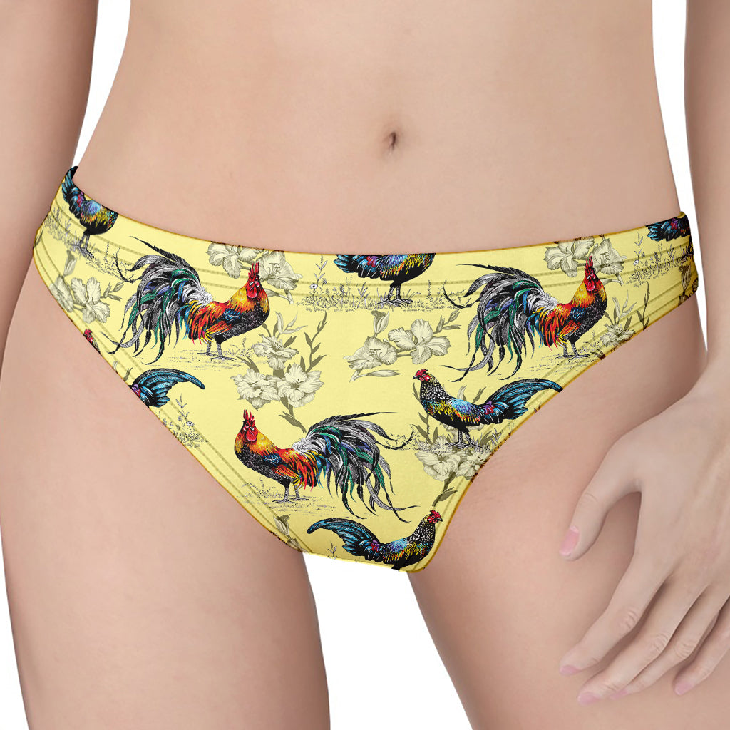 Rooster And Flower Pattern Print Women's Thong