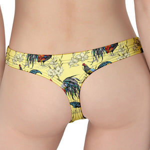 Rooster And Flower Pattern Print Women's Thong