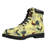 Rooster And Flower Pattern Print Work Boots
