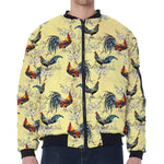 Rooster And Flower Pattern Print Zip Sleeve Bomber Jacket