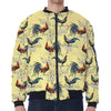 Rooster And Flower Pattern Print Zip Sleeve Bomber Jacket