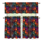 Rooster And Rowan Pattern Print 3 Piece Kitchen Curtains