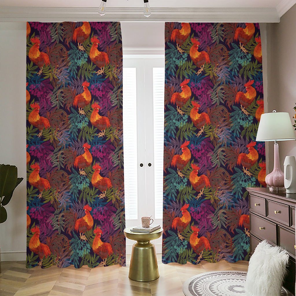 Rooster And Rowan Pattern Print Blackout Pencil Pleat Curtains