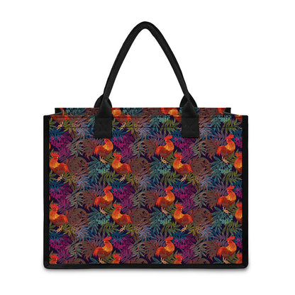 Rooster And Rowan Pattern Print Canvas Tote Bag