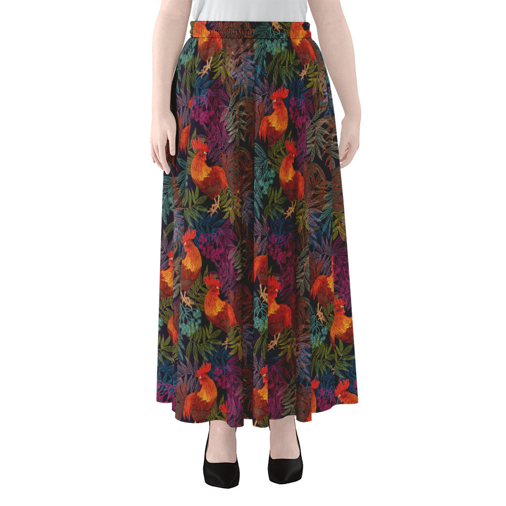 Rooster And Rowan Pattern Print Chiffon Maxi Skirt