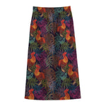 Rooster And Rowan Pattern Print Cotton Front Slit Maxi Skirt