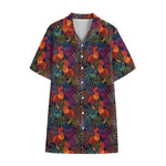Rooster And Rowan Pattern Print Cotton Hawaiian Shirt