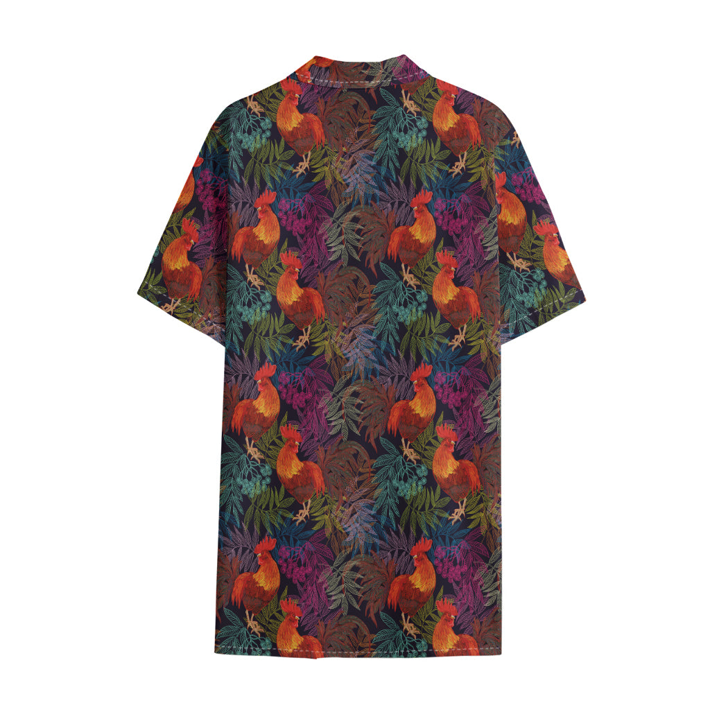 Rooster And Rowan Pattern Print Cotton Hawaiian Shirt