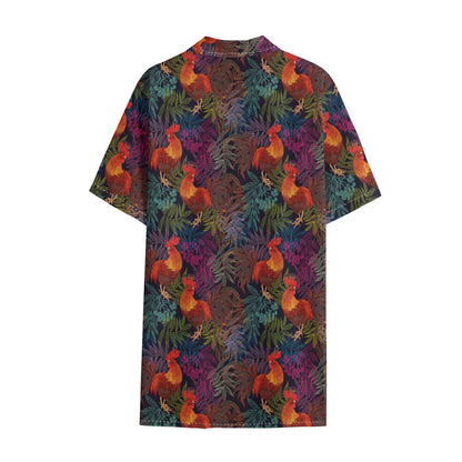 Rooster And Rowan Pattern Print Cotton Hawaiian Shirt