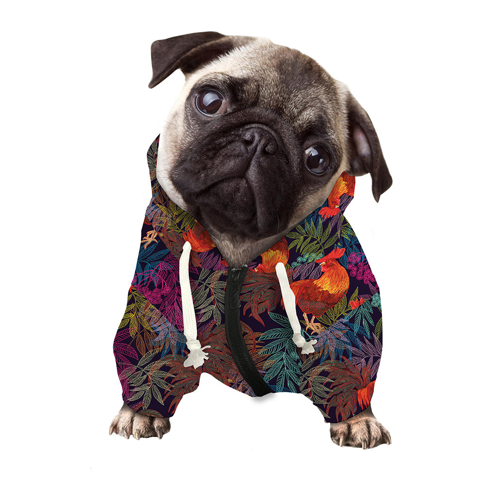 Rooster And Rowan Pattern Print Dog Zip Up Hoodie