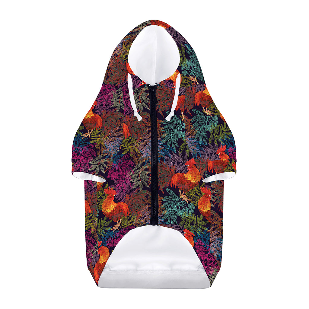 Rooster And Rowan Pattern Print Dog Zip Up Hoodie