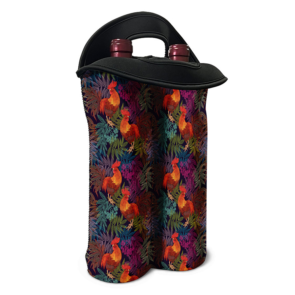 Rooster And Rowan Pattern Print Double Neoprene Wine Tote