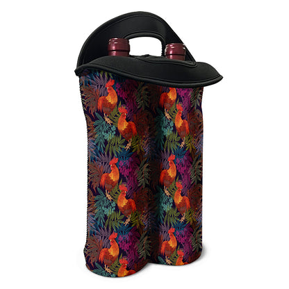 Rooster And Rowan Pattern Print Double Neoprene Wine Tote