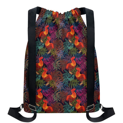 Rooster And Rowan Pattern Print Drawstring Backpack