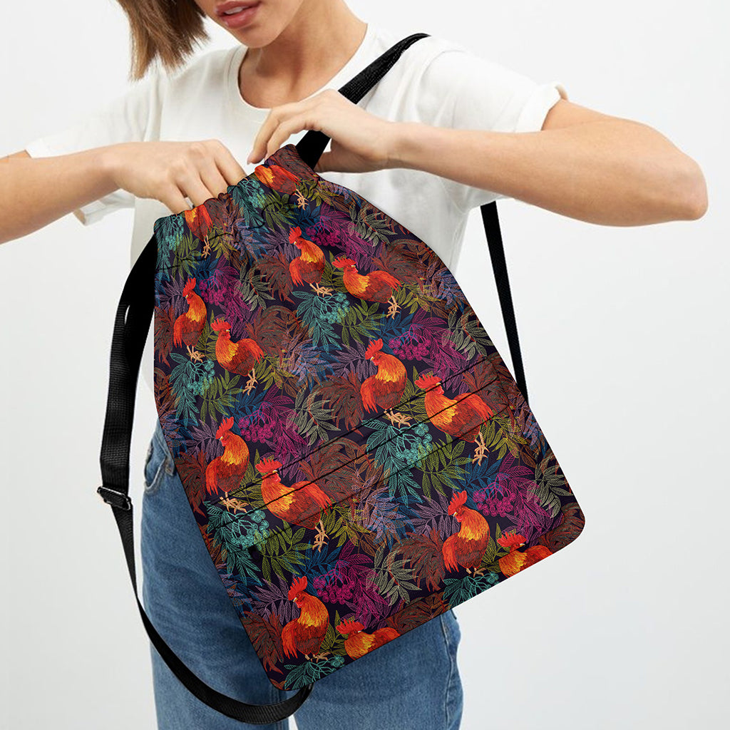 Rooster And Rowan Pattern Print Drawstring Backpack