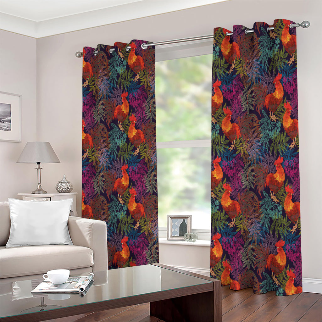 Rooster And Rowan Pattern Print Extra Wide Grommet Curtains