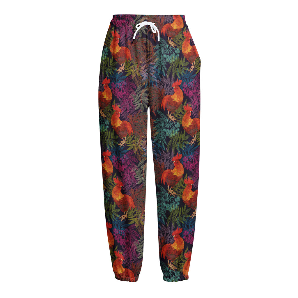 Rooster And Rowan Pattern Print Fleece Lined Knit Pants