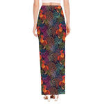 Rooster And Rowan Pattern Print High Slit Maxi Skirt