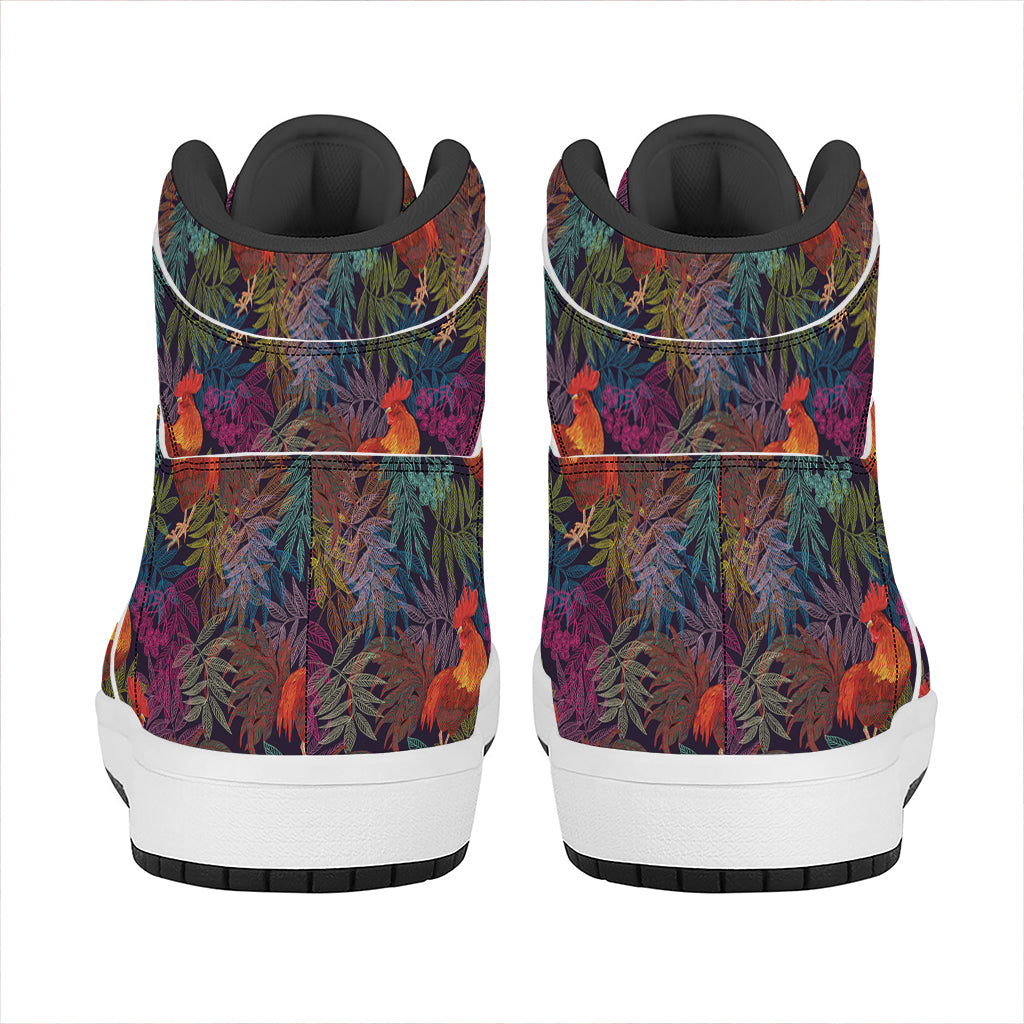 Rooster And Rowan Pattern Print High Top Leather Sneakers