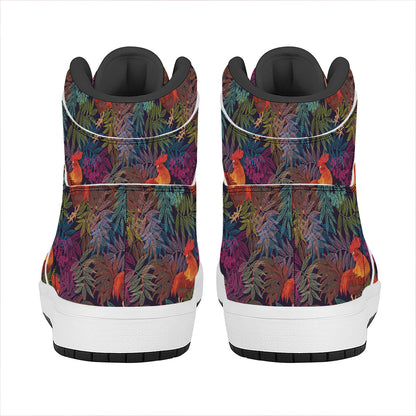 Rooster And Rowan Pattern Print High Top Leather Sneakers