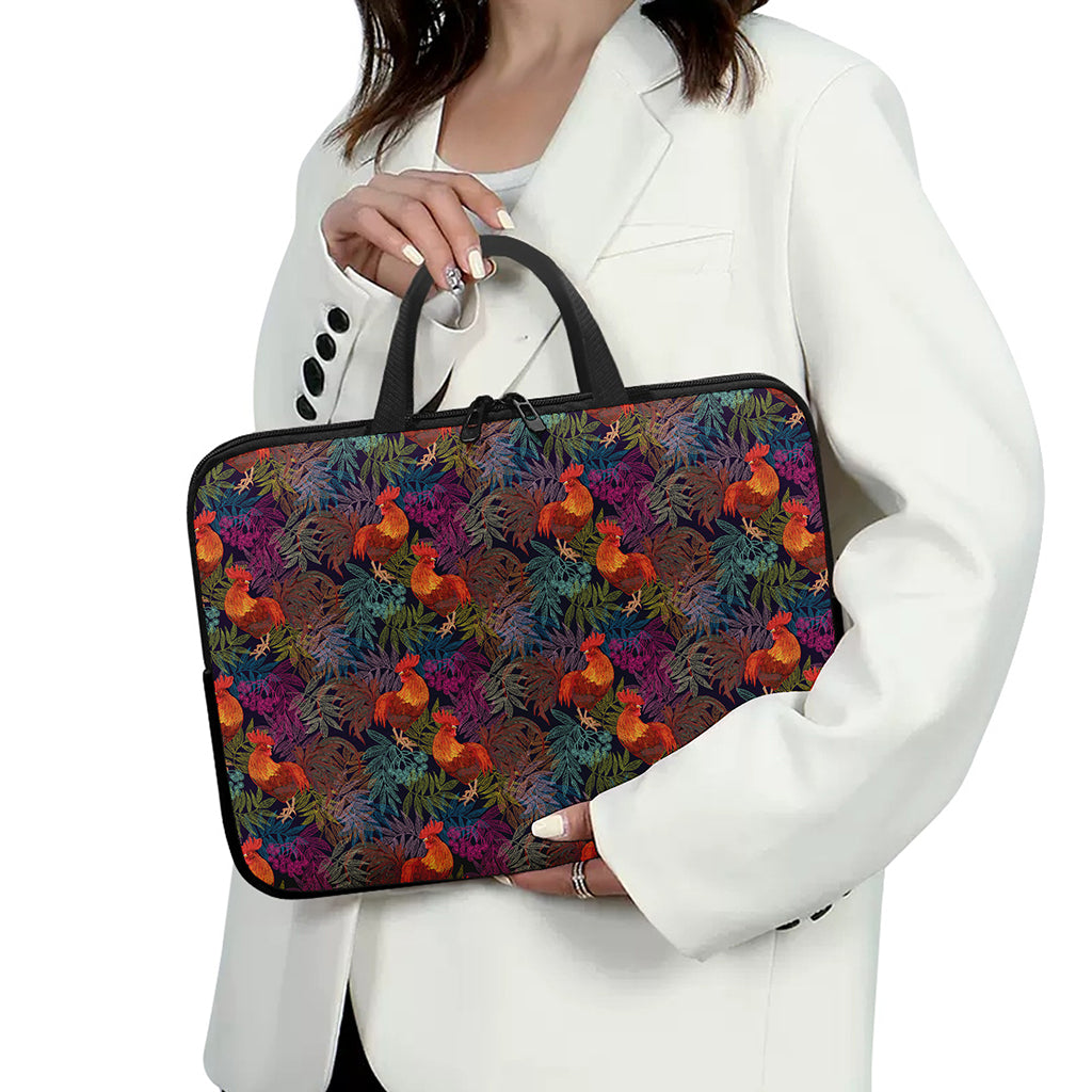 Rooster And Rowan Pattern Print Laptop Sleeve With Handle