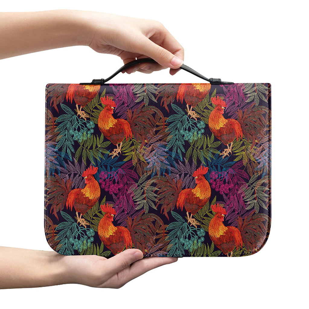 Rooster And Rowan Pattern Print Leather Bible Cover