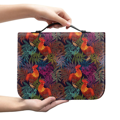 Rooster And Rowan Pattern Print Leather Bible Cover