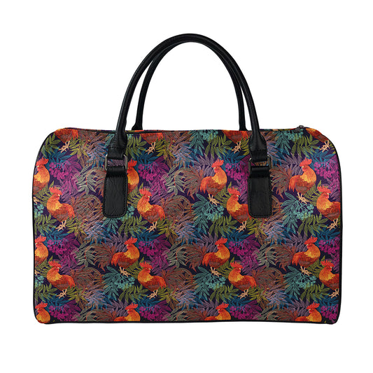 Rooster And Rowan Pattern Print Leather Duffle Bag