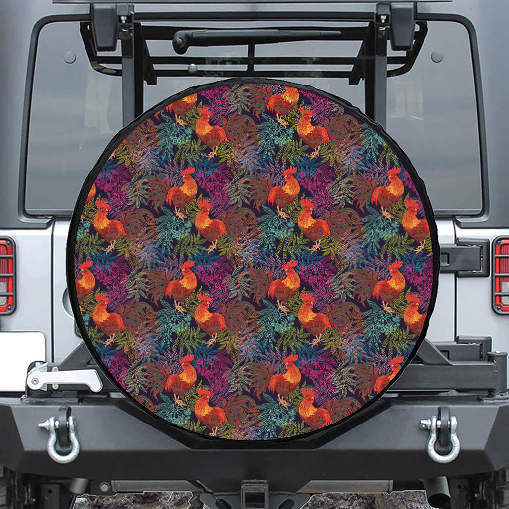 Rooster And Rowan Pattern Print Leather Spare Tire Cover