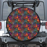 Rooster And Rowan Pattern Print Leather Spare Tire Cover