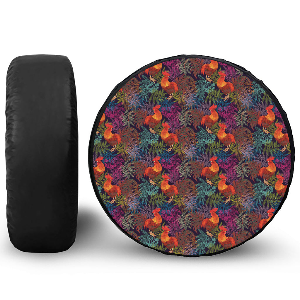 Rooster And Rowan Pattern Print Leather Spare Tire Cover