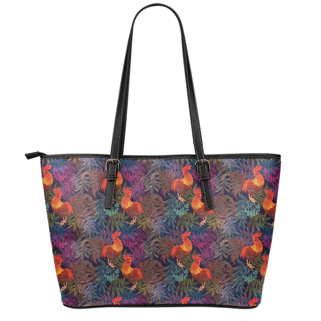 Rooster And Rowan Pattern Print Leather Tote Bag