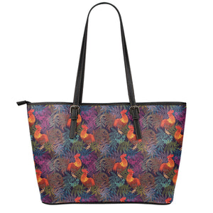 Rooster And Rowan Pattern Print Leather Tote Bag