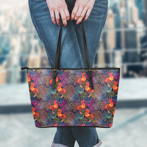 Rooster And Rowan Pattern Print Leather Tote Bag