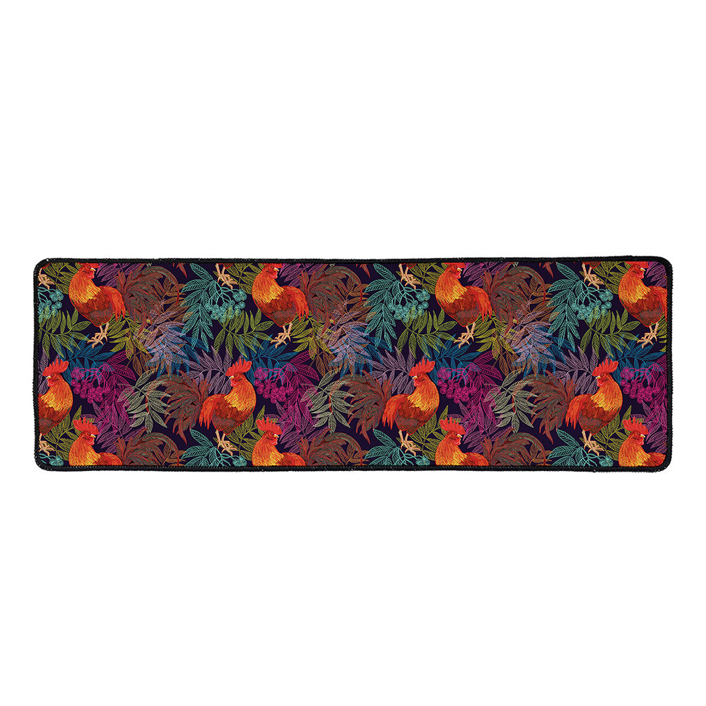 Rooster And Rowan Pattern Print Long Kitchen Mat