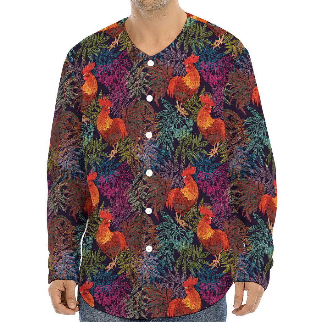 Rooster And Rowan Pattern Print Long Sleeve Baseball Jersey