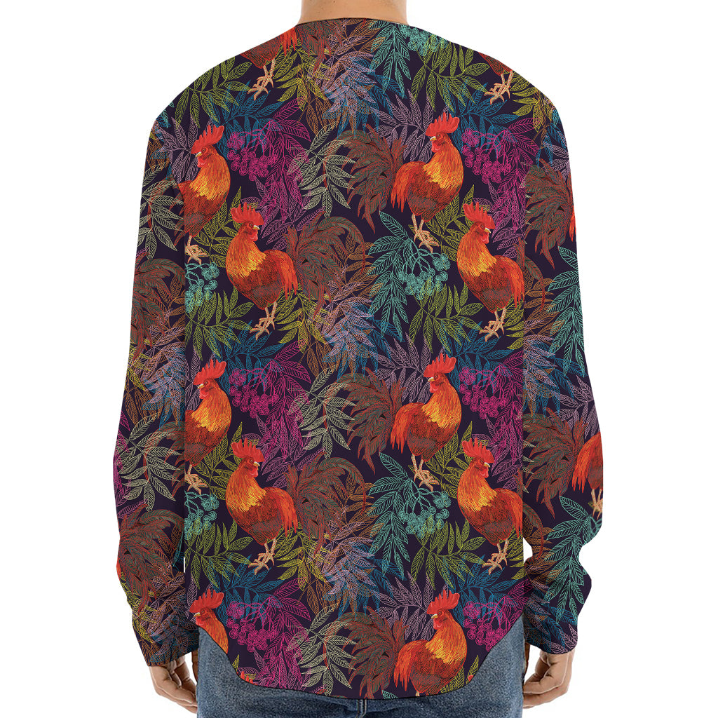 Rooster And Rowan Pattern Print Long Sleeve Baseball Jersey