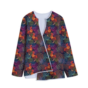 Rooster And Rowan Pattern Print Long Sleeve Short Coat