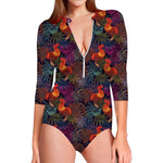 Rooster And Rowan Pattern Print Long Sleeve Swimsuit