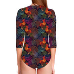 Rooster And Rowan Pattern Print Long Sleeve Swimsuit