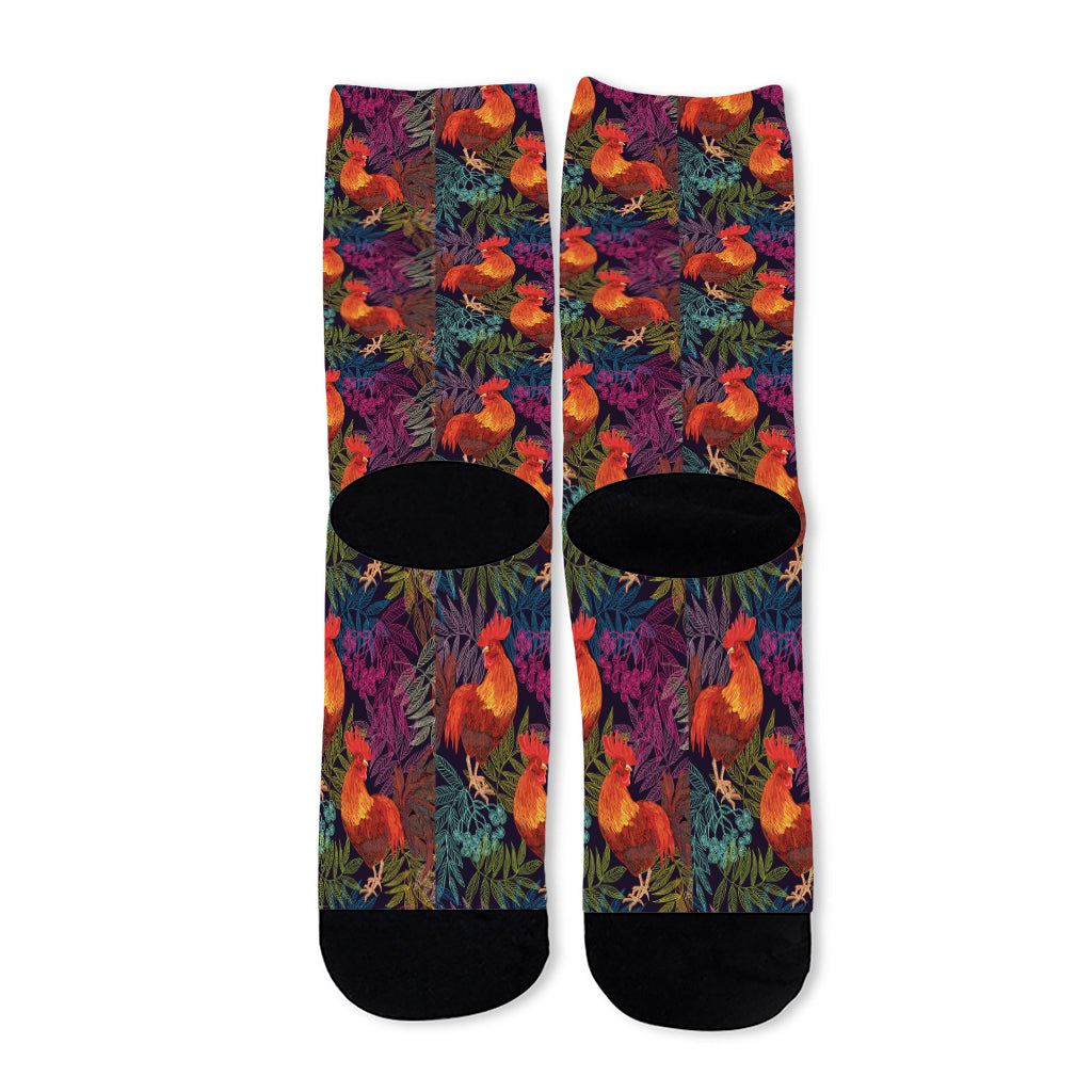 Rooster And Rowan Pattern Print Long Socks