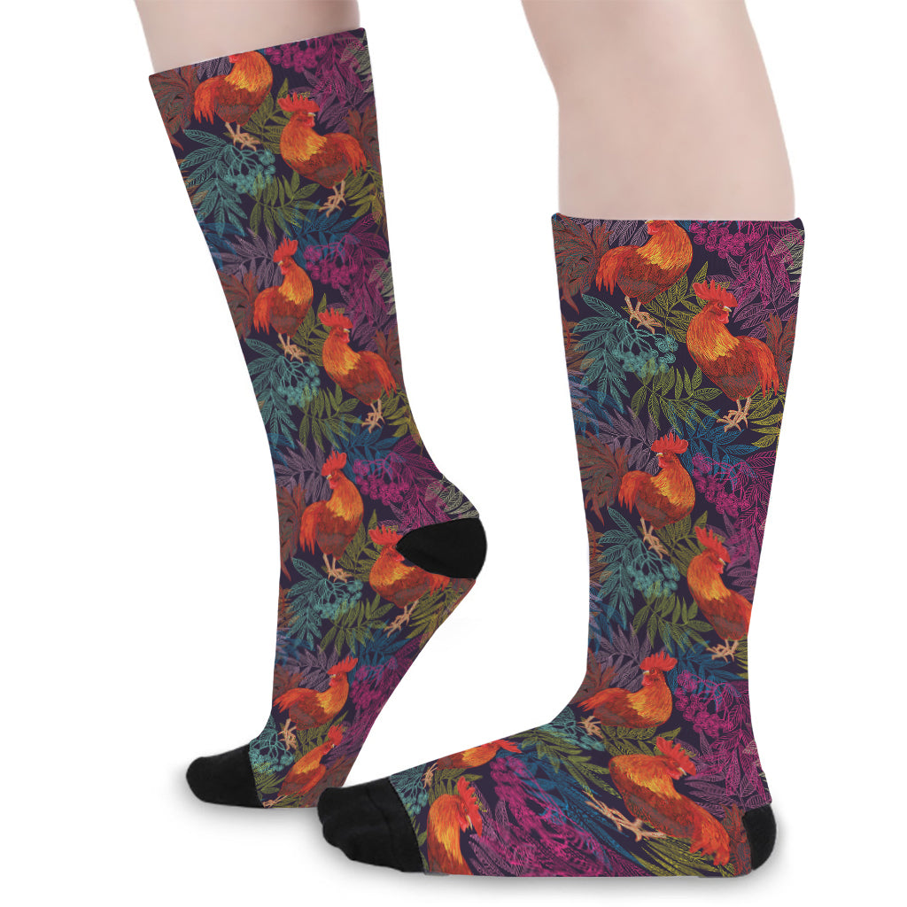 Rooster And Rowan Pattern Print Long Socks