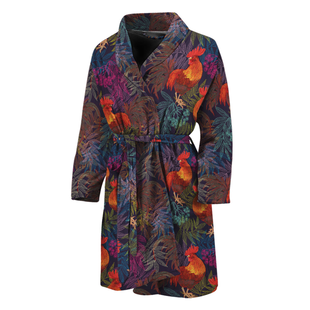 Rooster And Rowan Pattern Print Men's Bathrobe