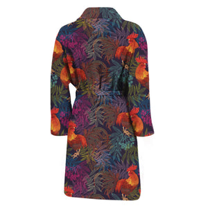 Rooster And Rowan Pattern Print Men's Bathrobe