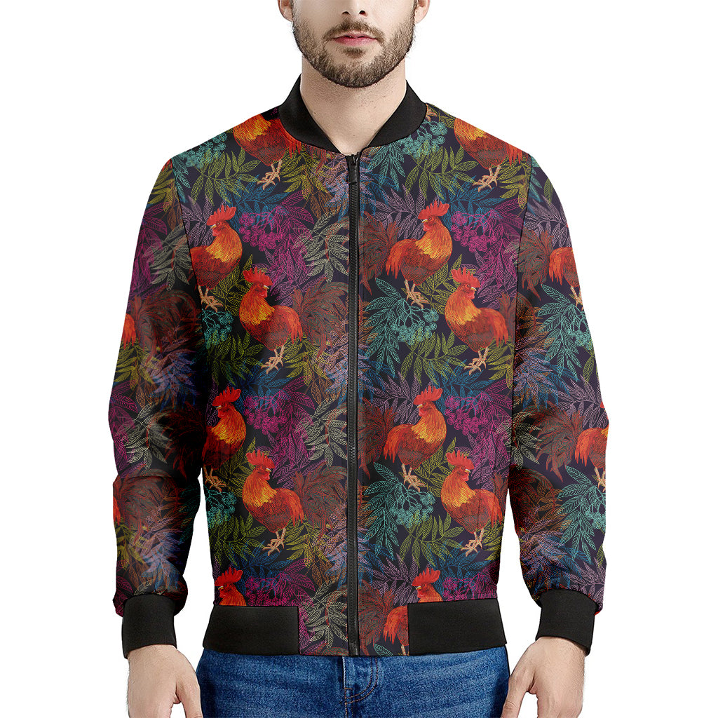 Rooster And Rowan Pattern Print Men's Bomber Jacket