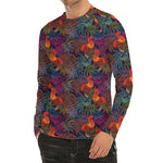 Rooster And Rowan Pattern Print Men's Long Sleeve Rash Guard