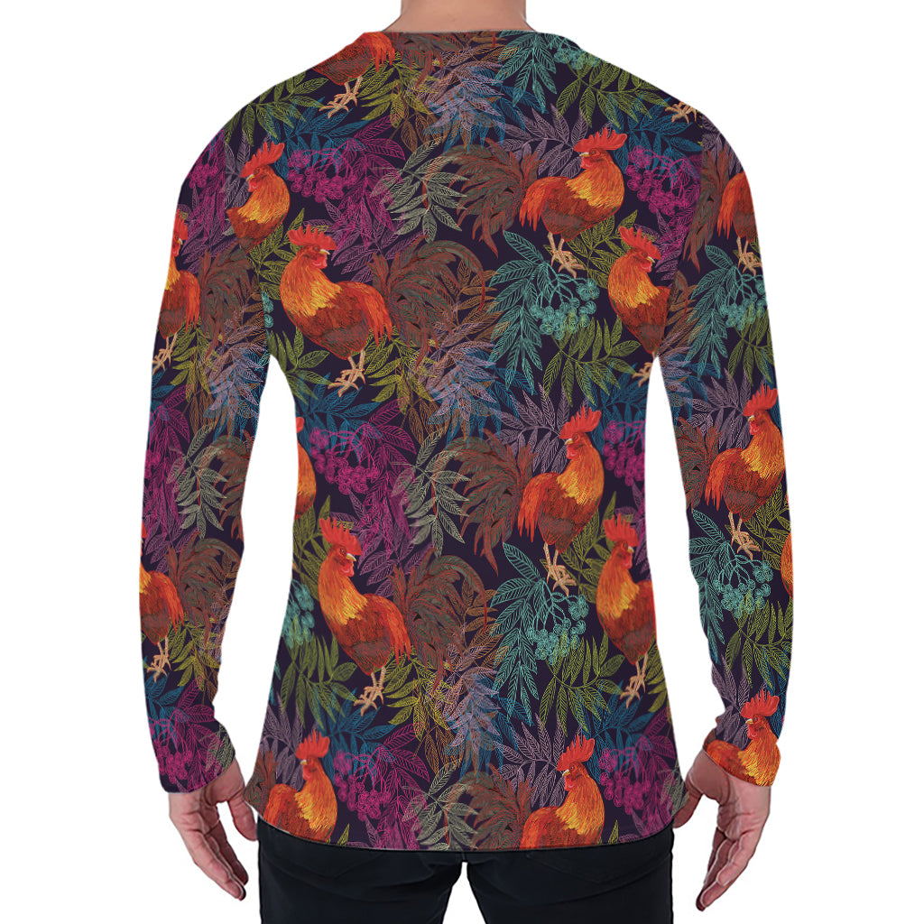 Rooster And Rowan Pattern Print Men's Long Sleeve T-Shirt