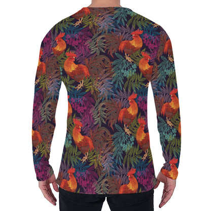 Rooster And Rowan Pattern Print Men's Long Sleeve T-Shirt