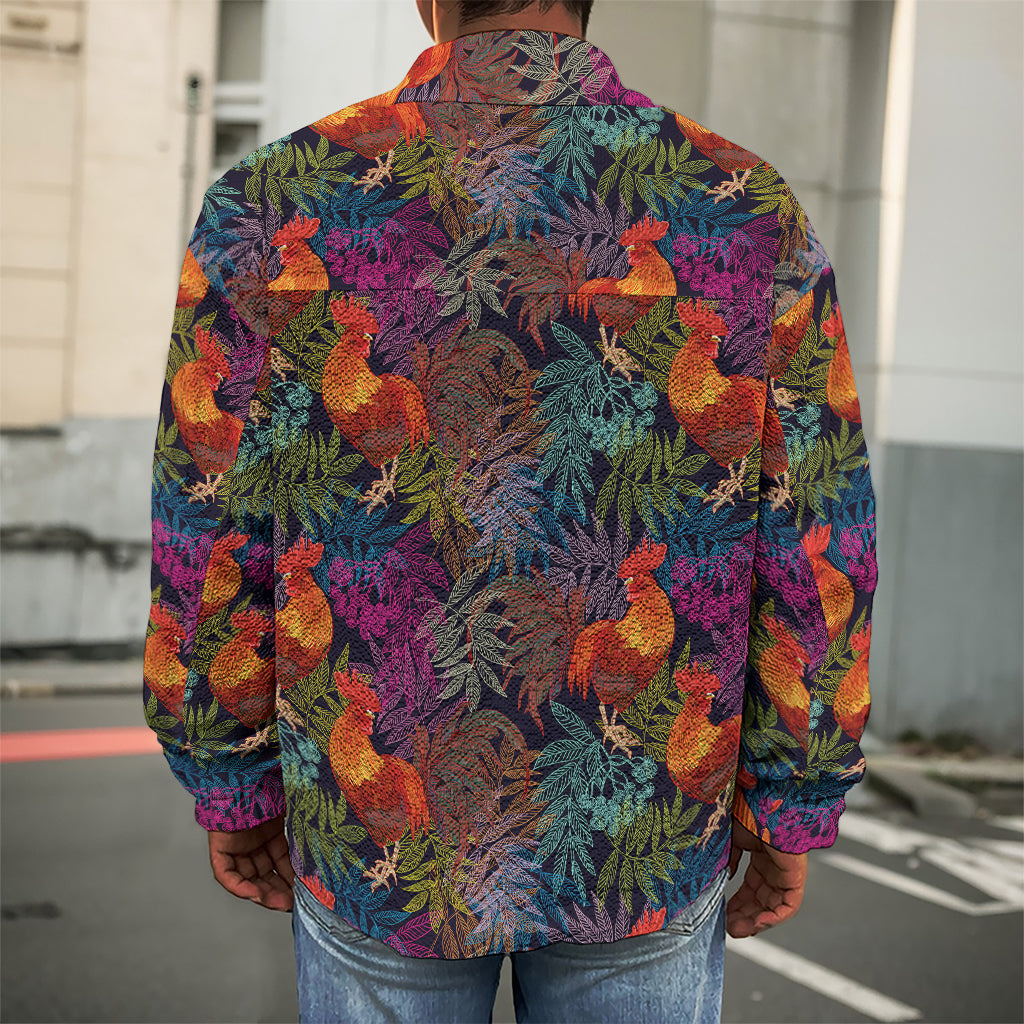 Rooster And Rowan Pattern Print Men's Shirt Jacket
