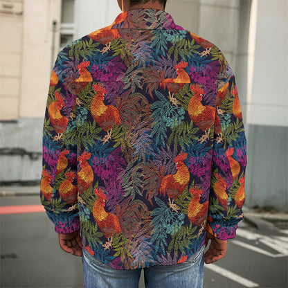 Rooster And Rowan Pattern Print Men's Shirt Jacket